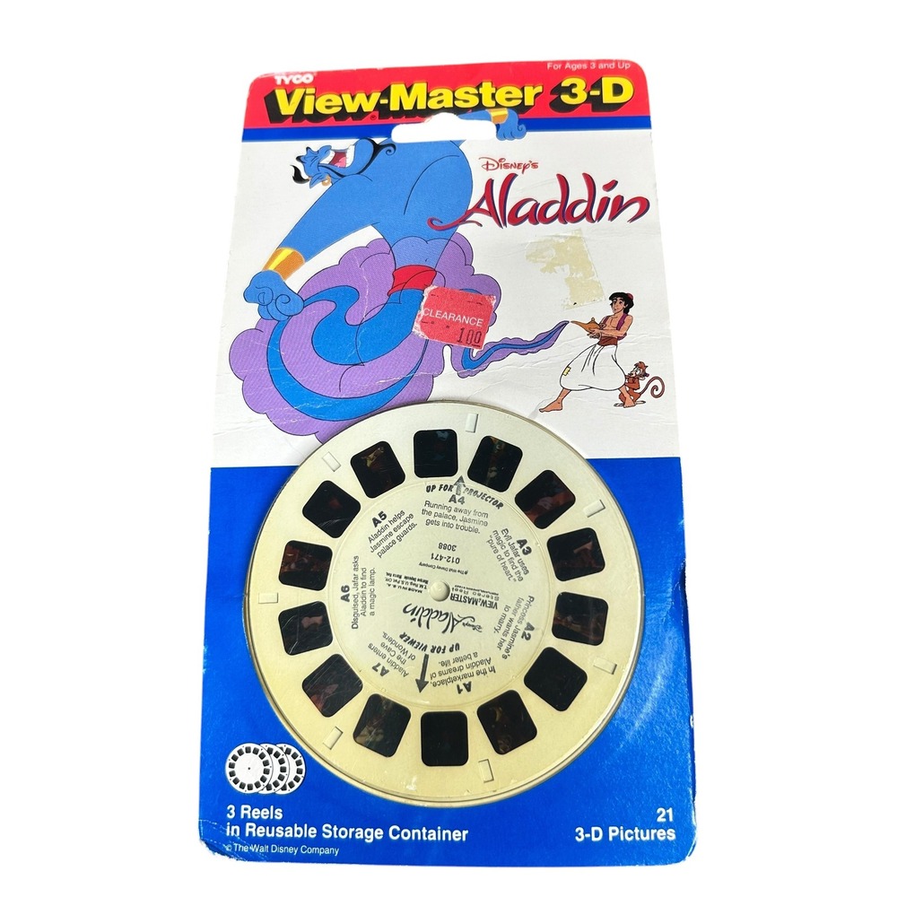 Vintage Tyco Disney Aladdin View-Master 3-D 3 Reels Set 21 Pictures 3088 New